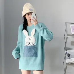 Women's Sweaters Y2K Retro Cartoon Sweater Spring 2023 Loose Gentle Lazy Wind Top Round Neck Long-sleeved Women Ins