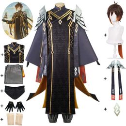 Cosplay Anime Game Genshin Impact Zhongli Zhong Li Morax Geo Daddy Cosplay Costume Wig Liyue The Seven Gods Hallowen Hanfu Uniform Suit