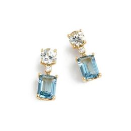 Geometric Fashion Jewellery White Round Light Blue Square Cubic Zirconia Cz Drop Charm Earrings 925 Sterling Silver for Women198p