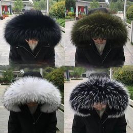 Scarves Natural Raccoon Fur Scarf Women Luxury Real Collar Winter Warm Hood Trim Ladies Furry Decor For Coat Jackets