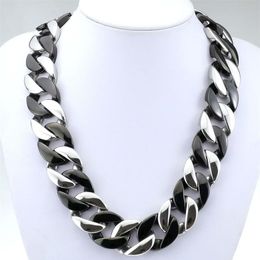 Men woman 316L stainless steel Miami Curb Chain Black and silver tone 24mm solid heavy necklace jewelry200g