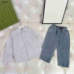 luxury Tracksuits for boy and girl autumn baby clothes Size 100-150 CM Striped lapel shirt and elastic waist jeans Oct15