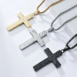 Pendant Necklaces Simple Irregular Handmade Hammer Pattern Necklace Cross Stinless Steel Men Religious Jewellery