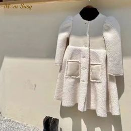 Coat Fashion Baby Girl Puff Sleeve Jacket Long Infant Toddle Child Winter Fleece Patchwork Outwear Clothes 110Y 231013