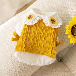 Dog Apparel Sunflower Clothes Cat Designer Cute Flower Fashion Pet Clothing Spring Knitted Sweater For Small Medium