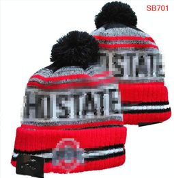 Men's Caps NCAA Hats All 32 Teams Knitted Cuffed Pom Buckeyes Beanies Striped Sideline Wool Warm USA College Sport Knit hat Hockey Ohio State Beanie Cap For Women's b2