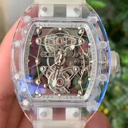 New Version Skeleton wheels transparent watch men automatic self-winding Glide smooth second hand sapphire glass Top quality ETA watch all function works