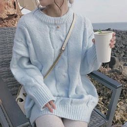 Women's Sweaters Harajuku Style Blue Thicken Sweater Women Autumn Winter Loose O-Neck Knitted Pullover Warm Pull Femme C6734