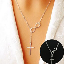 Fashion Stainless Steel Chain Necklaces Infinity Charm Cross Pendant Womens Silver Jewellery Necklace Gift256F