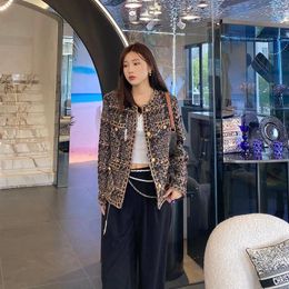 Women's Jackets Luxury Metal Punk Style Tweed Knit Fashion Women Full Sleeves Retro Casual Office Work Formal Coat Clothing Size XL