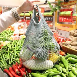 Storage Bags 1Pc Portable Reusable Grocery Fruit Vegetable Washable Cotton Mesh String Organiser Short Handle Net Tote