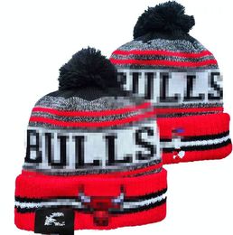 Men Knitted Cuffed Pom Bulls Beanies Chicago Los Angeles Hats Sport Knit Hat Striped Sideline Wool Warm BasEball Beanies Cap For Women
