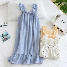 Women's Sleepwear 2023 Summer Style Nightdress Ladies Cotton Crepe Thin Vest Suspender Skirt Loose Long Sweet And Cute Home