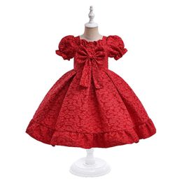 Girl's Dresses Princess Short Sleeves Performance Show Dress with Bow Ballgown Flower Girls Wedding s Birthday Party Gowns 231016
