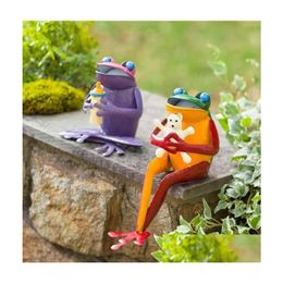 Garden Decorations Recycled Metal Coffee Frog Statue Ornament Scpture Scptures Family Creative Decoration Indoor Outdoor9291397 Drop Dh81G