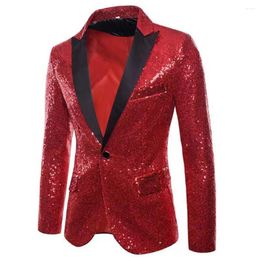 Men's Suits Chic Event Host Blazer Thick Jacket Lapel Shiny Sequins Suit Workwear