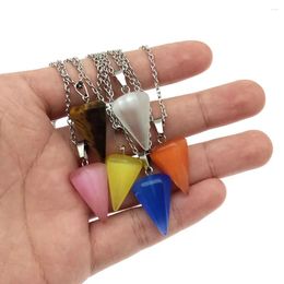 Pendant Necklaces Natural Stone Quartz Triangle Crystal Necklace Men Women Jewelry Color Tapered Silver Long Chain