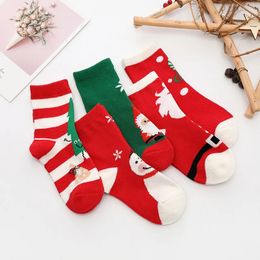 Kindersocken Menoea 5 Paare/Los Kinder Weiche Baumwollsocken Baby Niedliche Cartoon Warme Streifen Mode Weihnachtssocken Herbst Winter Zubehör 231016