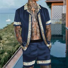 Mens Hawaiian Tracksuits Shirts and Shorts Set 2 Pieces Tropical Vacation Outfit Flower Print Button Down Beach Suit Sets337y