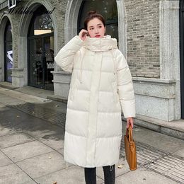 Women's Trench Coats Korean Fashion Keep Warm Parkas Women Hooded Solid Thicken Casual Zipper X Long Winter Female Clothes Puffer Jacket