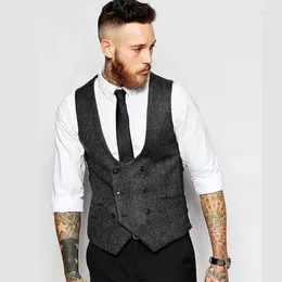 Men's Vests Spring Autumn Men Suit Vest Wool Double Breasted Waistcoat British Vintage Colete Dress Wedding Formal Sleeveless Jacket