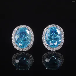 Stud Earrings GEM'S BALLET 925 Sterling Silver Women's Oval Diamond-fire CZ- Aqua Blue Gift For Her Luxury Jewelry