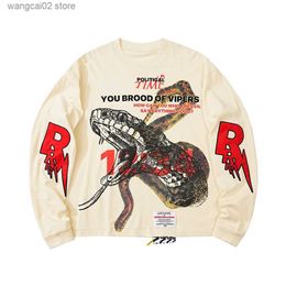 Men's T-Shirts Frog drift Streetwear RRR123 Vintage Oversize Python foam printing Loose Long Sleeve T shirt tee tops men T231016