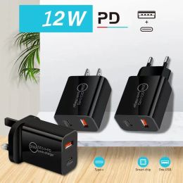Smart Portable 12W 2.4A Dual Ports PD Wall Charger Eu US AC Home Travel USB C Type c Power Adapters For IPhone 13 14 Samsung Huawei LL