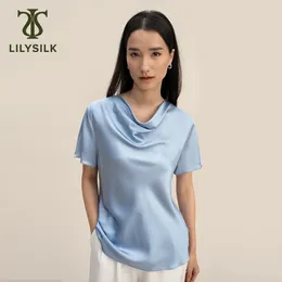 Women's T Shirts LILYSILK Silk Tee For Women 2023 Summer 22 Momme Cowl Neck Short Sleeve Top Ladies Casual Outfits