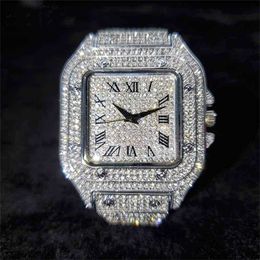 Men/Women Watch Iced Top Out Square Men Brand Luxury Full Diamond Fashion Thin Wristwatch Male Jewelry L