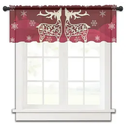 Curtain Christmas Reindeer Snowflake Red Small Window Tulle Sheer Short Bedroom Living Room Home Decor Voile Drapes