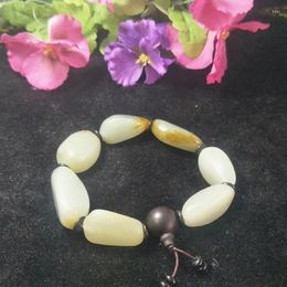 Link Bracelets Natural He Tian Jade Rough Stone Bracelet Jewelry Lucky Safety Auspicious Amulet Fine