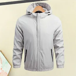 Men's Jackets Zipper Closure Trench Coat Stylish Hooded Long Sleeve Elastic Cuffs Placket Pockets For Streetwear