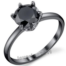 choucong Classic Round cut black Cz 10kt Black Gold Filled Wedding Ring Size 5-11 244Y