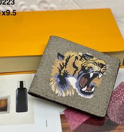 Designers Men Animal Fashion Short Wallet Leather Black Snake Tiger Bee Women Luxury Purse Card Holders with Gift Box Top Quality