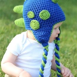 Caps Hats Cartoon dinosaur hat Baby Hat Kids born Knitted Cap Crochet Solid Children Beanies Boys Girls Handmade Toddler 231013