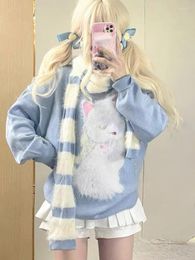 Women's Sweaters 2023 Autumn Kawaii Print Blue Clothing Blouse Woman Outwear Casual Knitted Sweater Pullover Warm Fashion Tops Japanese