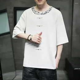 Men's T Shirts Chinese Printed T-shirt Top Linen Embroidery Short Sleeve Hanfu Shirt M-5XL Harajuku Casual Wear