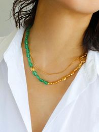 Pendant Necklaces Vintage Green Onyx Beaded Necklace Bracelet Niche Design French Stacked Collarbone Chain