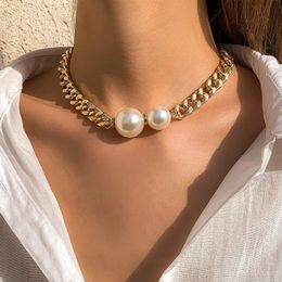 Chokers Vintage Punk Cuban Chains Necklace Gothic Imitation Pearl Pendant Necklace Girl Fashion Accessories Jewellery 231016