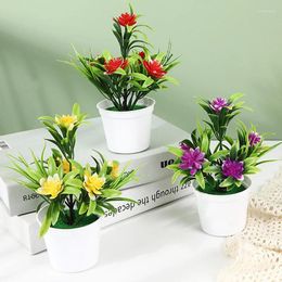 Decorative Flowers Mini Artificial Lotus Bonsai Potted Simulated Flower Pot Home Office Decoration Indoor Outdoor Garden Green Fake Plant