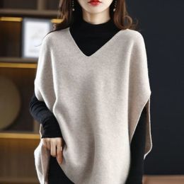 Women's Sweaters Autumn Winter Imitation Cashmere Sweater Vest Female V-neck Bat Sleeve Solid Colour Versatile Sleeveless Loose Knit Waist B1 231016