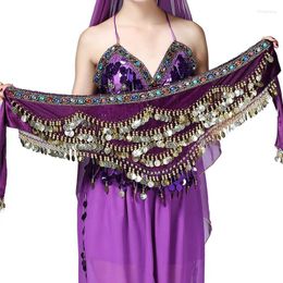 Stage Wear Lady's Belly Dance Hip Scarf Skirt Accessories With Wave Gold Coins Egyptian Dancing Velvet Wrap Belt