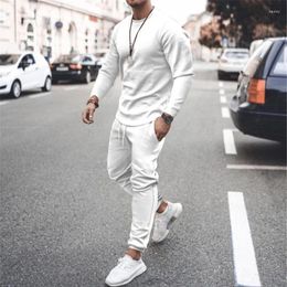 Men's Tracksuits Long-sleeved Cotton POLO Solid Colour Round Neck T-shirt Autumn And Winter Leisure Sports 2-piece Suit