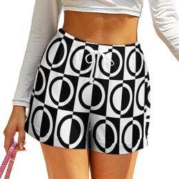Women's Shorts Geo Print Elastic High Waist Black White Circles With Pockets Summer Oversize Short Pants Street Wear Bottoms