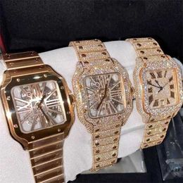 Men/Women Watch Iced Wristwatches Square Case Men Luxury Out Golden Color Diamond L 2JG8