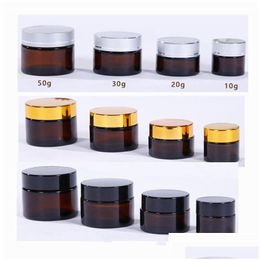 Packing Bottles Wholesale 5G 10G 15G 20G 30G 50G Empty Amber Glass Jars Face Cream Bottle Containers With Inner Liners And Gold Sier B Dhjzc