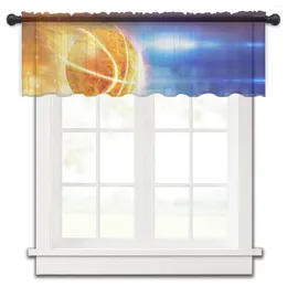 Curtain Basketball Fire Gradient Reflection Flare Small Window Tulle Sheer Short Living Room Home Decor Voile Drapes