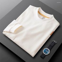 Men's Sweaters Light Luxury High-end Seersucker Round Neck Sweater Men In Autumn 2023 Trend Design Solid Colour Pullover Long Sleeved T-shirt