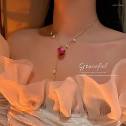 Pendant Necklaces Natural Pearls Gold Plated Chain Necklace Sweet Romantic Dry Rose Flower Clavicle Trendy Jewellery